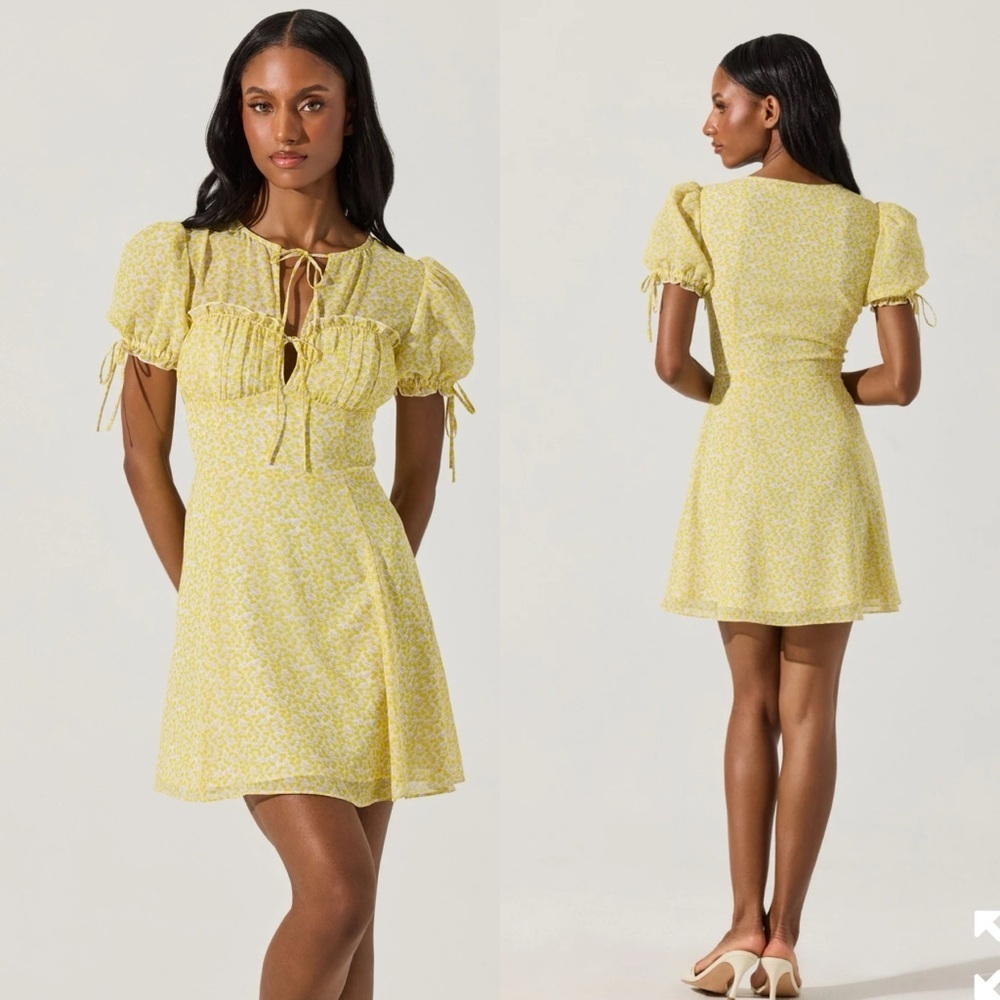 ASTR the Label Women's Puff-Sleeve Bow-Detail Dress Size Large